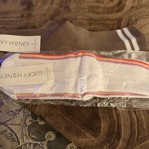 Lucky Honey Women's White and Brown Socks Set